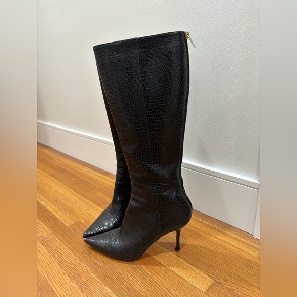 070. Jimmy Choo Black Snake Embossed Leather Heeled Boots - Picture 3 of 10